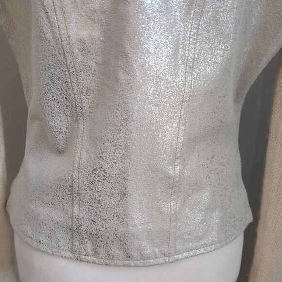 Phosphorus Leather Jacket Knit Sleeves Wool Blend Silver Zippers Size Small - Picture 10 of 12